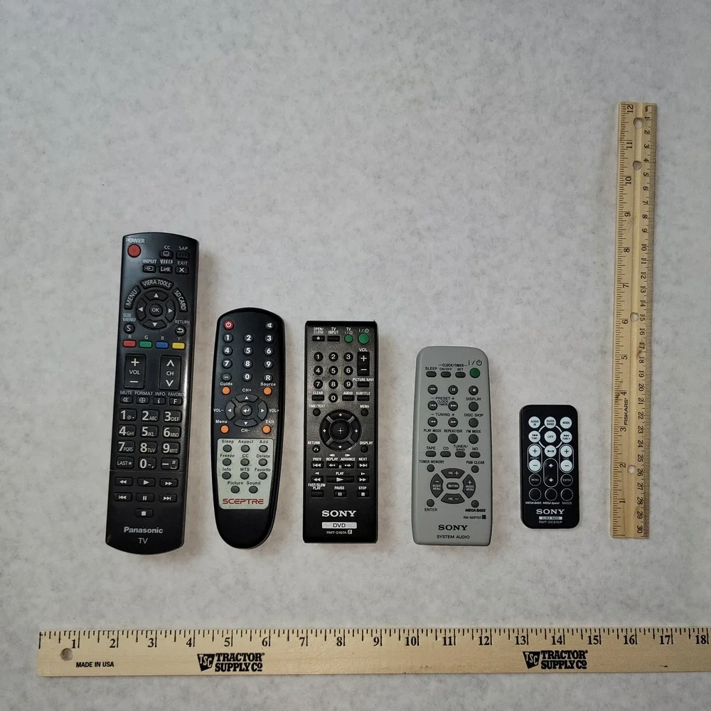 Lot of 5‎ TV DVD Remote Controls Sony Panasonic Sceptre